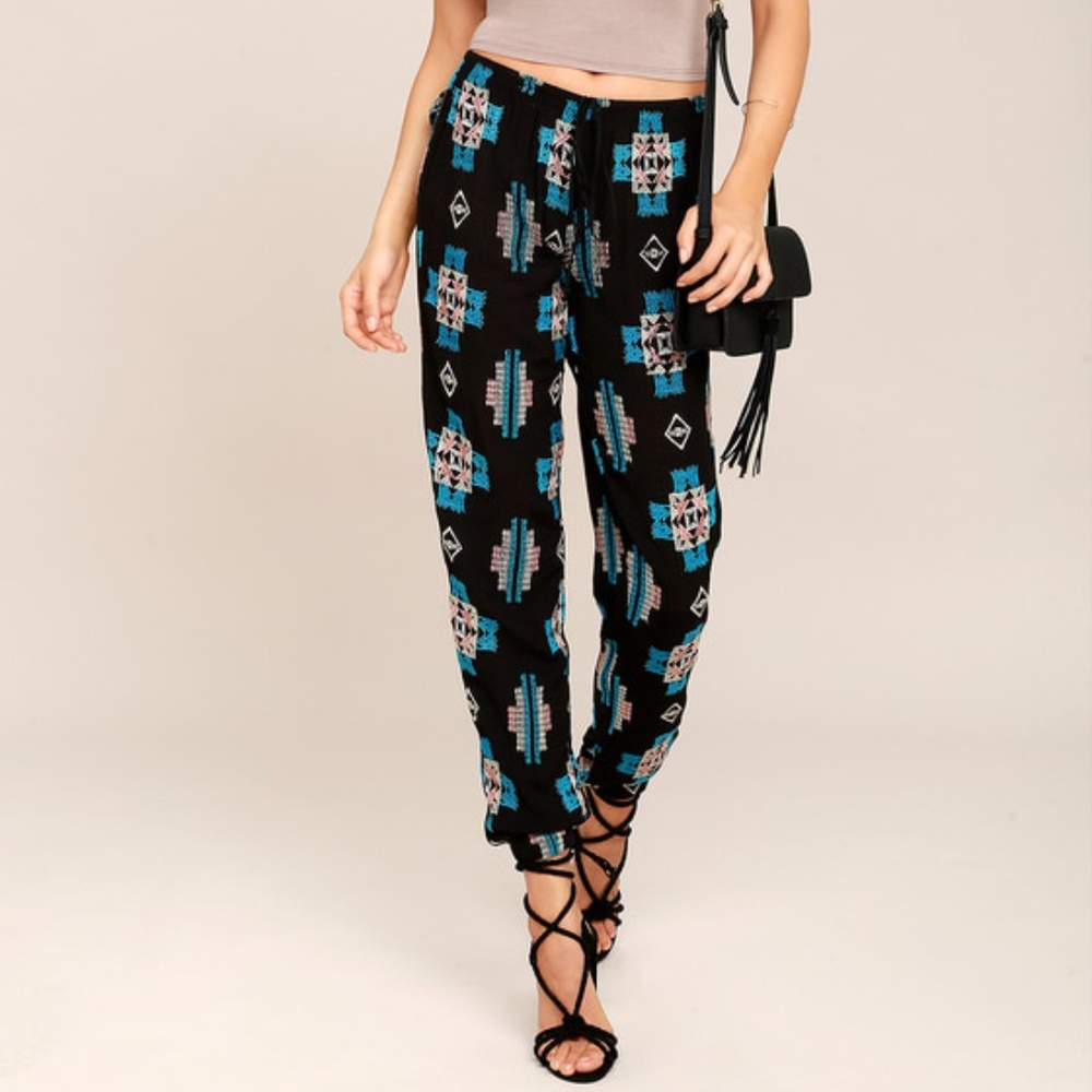 LUCY LOVE JOSHUA TREE BLACK EMBROIDERED PANTS